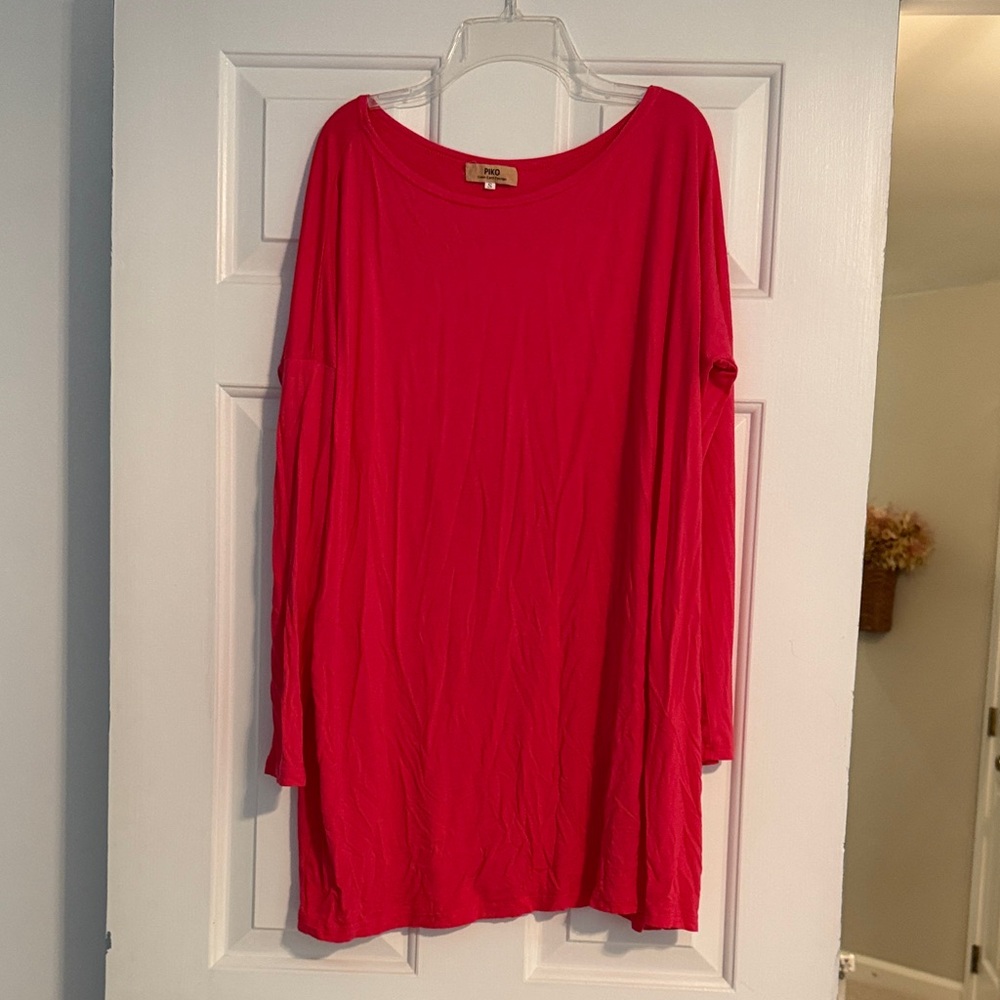 Piko 1988 Vibrant Pink Long Sleeve Scoop Neck Tunic Dress